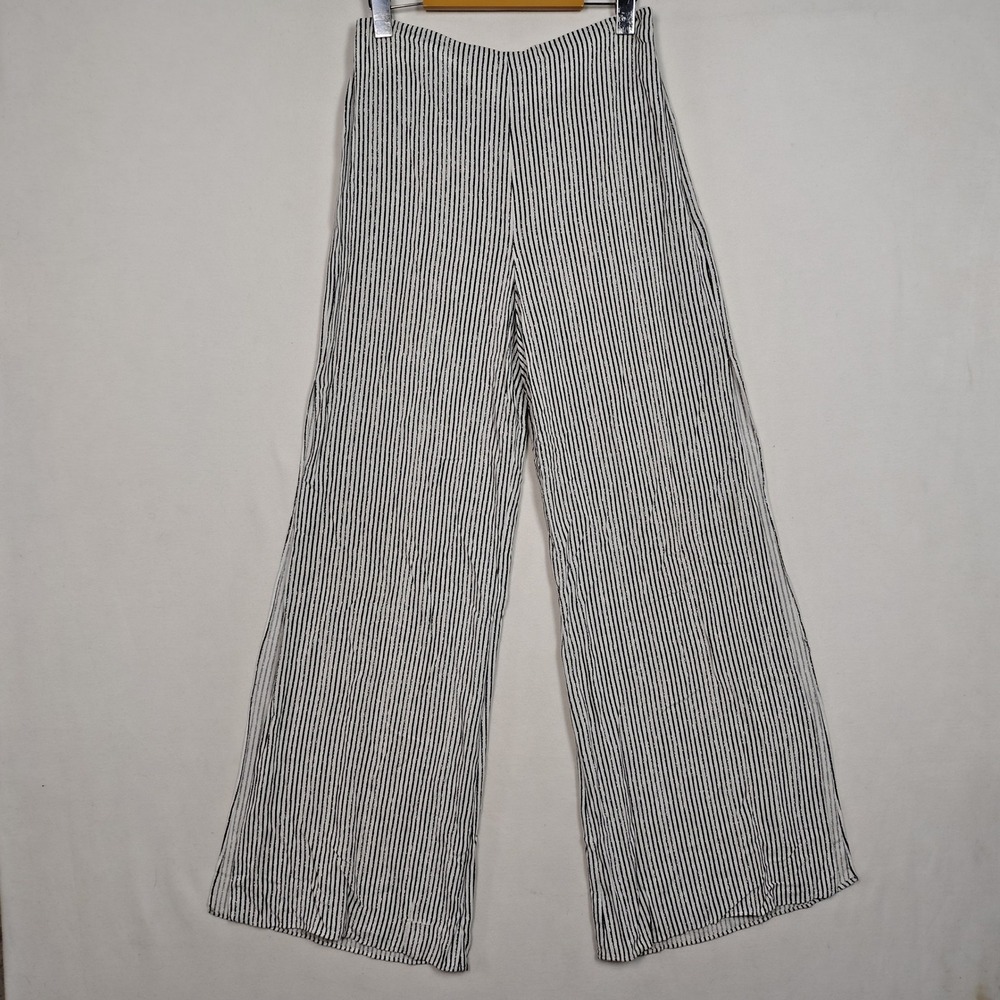 Guess Los Angeles Striped Wide Leg Side Slit Pants Black White Size 6